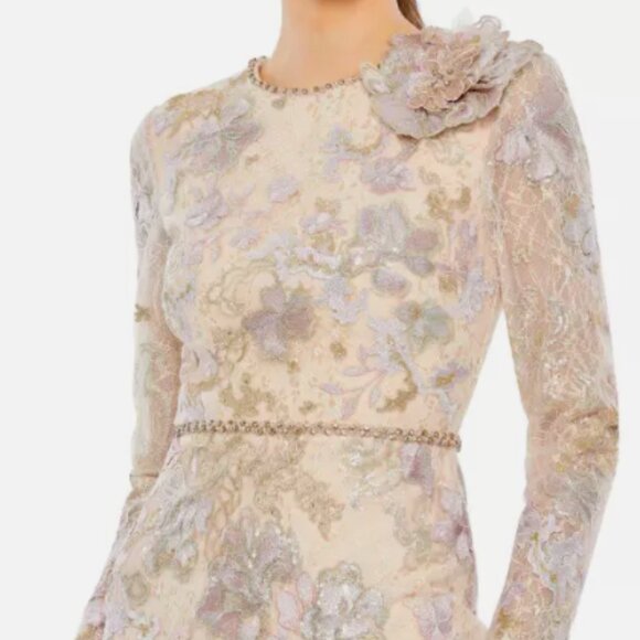 MAC DUGGAL 11329 EMBELLISHED HIGH NECK LONG SLEEVE NUDE DRESS 4 - Picture 3 of 5